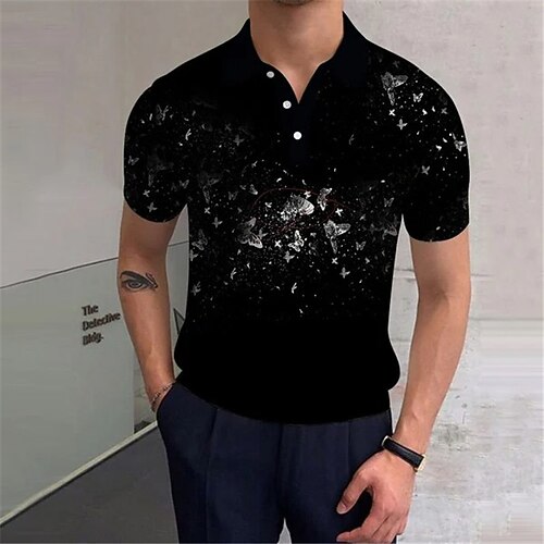 

Men's Collar Polo Shirt Golf Shirt Graphic Prints Turndown Black 3D Print Outdoor Street Short Sleeves Button-Down Print Clothing Apparel Fashion Designer Casual Breathable / Summer / Spring / Summer