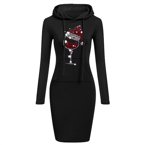 

Women's Christmas Hoodie Dress Winter Dress Knee Length Dress Black Purple Yellow Grey Royal Blue Red Long Sleeve Print Print Fall Winter Hooded Casual Classic 2022 S M L XL 2XL