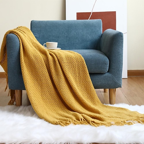 

Knitted Throw Blanket for Couch Soft Farmhouse Boho Throw Blanket with Tassels Home Decorative Lightweight Throw Blankets,Rust Throws for Bed/Chair/Sofa