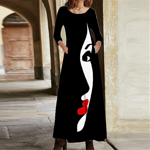 

Women's Casual Dress Swing Dress Long Dress Maxi Dress Black Long Sleeve Abstract Pocket Winter Fall Autumn V Neck Winter Dress Fall Dress 2022 S M L XL XXL 3XL