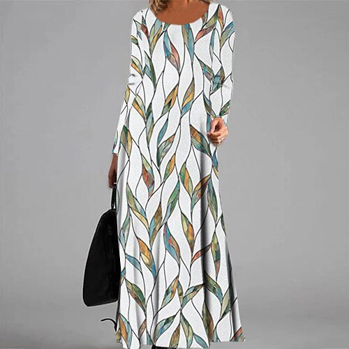 

Women's Casual Dress A Line Dress Maxi long Dress White Long Sleeve Floral Pocket Print Fall Winter V Neck Vacation Casual 2022 S M L XL XXL 3XL