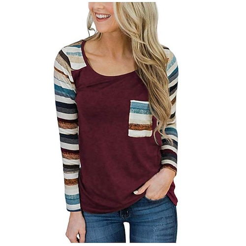 

2022 amazon ebay hot sale autumn and winter new long-sleeved striped stitching t-shirt european and beautiful women's tops