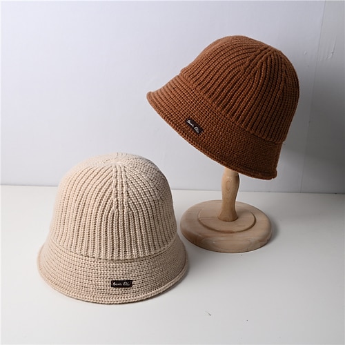 

Women Foldable Solid Color Bucket Hat Outdoor Warm Knitting Cap Fisherman Hats
