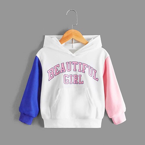 

Kids Girls' Hoodie Letter Daily 3D Print Long Sleeve Pocket Sports 3-13 Years Winter White