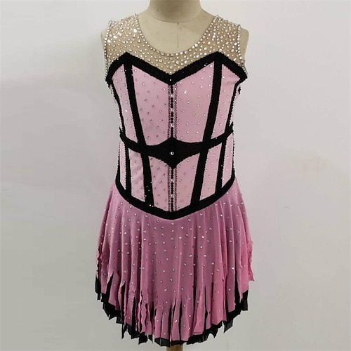 

Figure Skating Dress Women's Girls' Ice Skating Dress Rosy Pink Spandex High Elasticity Training Competition Skating Wear Handmade Crystal / Rhinestone Sleeveless Ice Skating Figure Skating / Winter