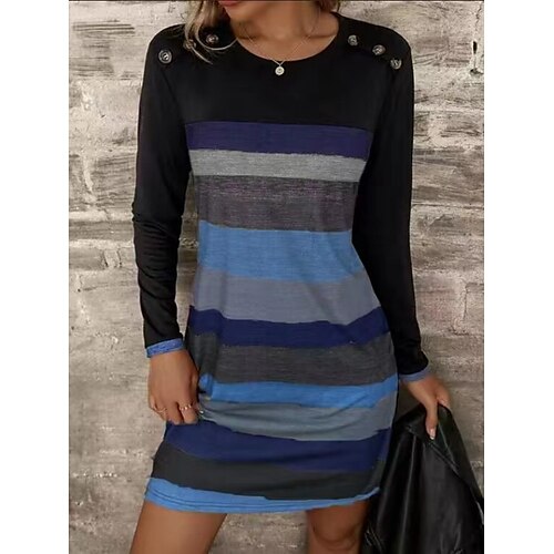 

Women's Casual Dress Shift Dress Short Mini Dress Black Long Sleeve Color Block Button Print Fall Winter Crew Neck Casual Modern 2022 S M L XL
