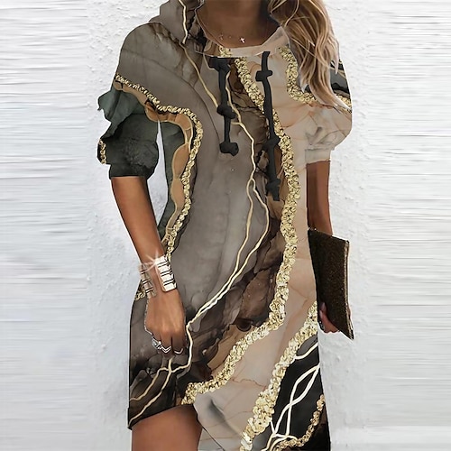 

Mujer Vestido con capucha Vestido de cambio Caqui Manga Larga Gradiente de Color Estampado Invierno Otoño Con Capucha vestido de otoño 2022 S M L XL XXL 3XL