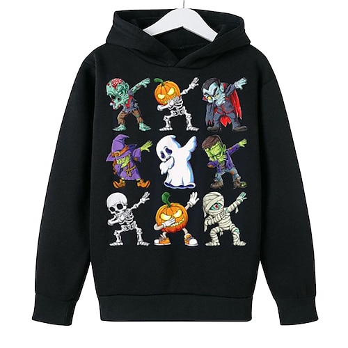 

Kids Boys Halloween Hoodie Long Sleeve 3D Print Cartoon Skull Pocket Black Children Tops Fall Winter Active Fashion Sports Daily Indoor Outdoor Halloween Regular Fit 3-13 Years
