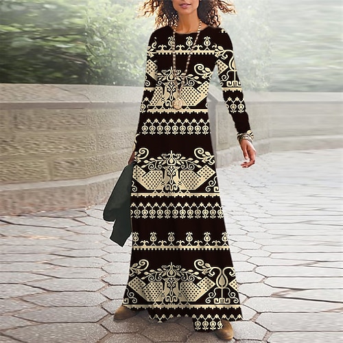 

Women's Casual Dress Swing Dress Long Dress Maxi Dress Yellow Long Sleeve Floral Pocket Winter Fall V Neck Winter Dress Fall Dress 2022 S M L XL XXL 3XL
