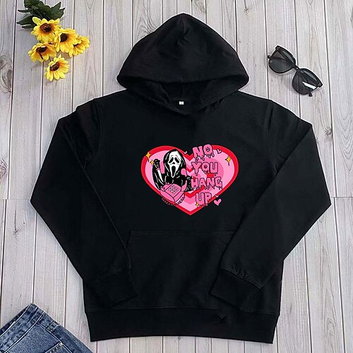 

Women's Plus Size Tops Hoodie Sweatshirt Skull Heart Pocket Print Long Sleeve Hooded Festival Halloween Halloween Spirit Halloween Cotton Fall Winter Pink Yellow