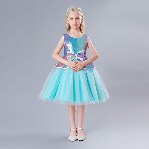 

Kids Girls' Dress Sequin A Line Dress Knee-length Dress Performance Cotton Sleeveless Princess Dress 3-10 Years Spring Blue White