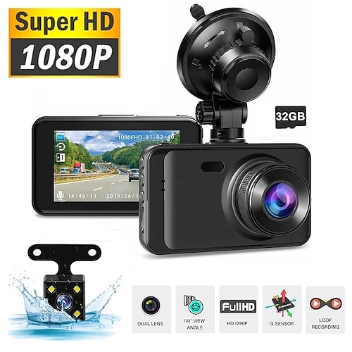 

Dash Camera Front and Rear FHD 1080P Dual Dash Cam with 32G TF Card Super Night Vision 170° Wide Angle Dashcams for Cars Loop Recording G-Sensor Parking Monitor Motion Detection Dashboard Camera