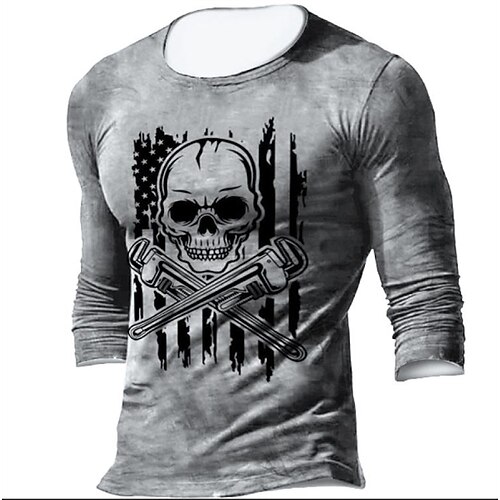 

Men's Unisex T shirt Tee Skull Graphic Prints Crew Neck Gray Long Sleeve 3D Print Outdoor Street Print Tops Basic Sports Designer Casual