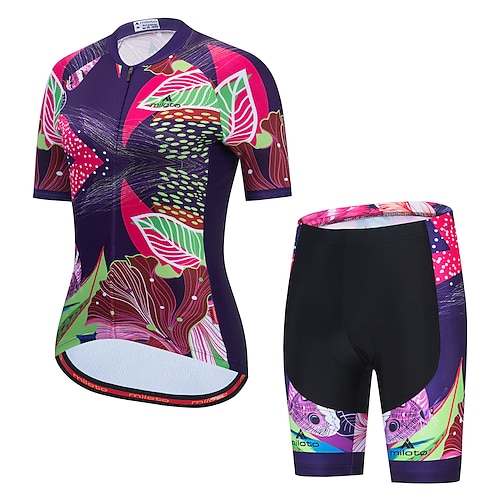 

Miloto Women's Cycling Jersey with Shorts Short Sleeve PinkWhite Graffiti Bike Clothing Suit Reflective Strips Polyester Sports Graffiti Clothing Apparel / Stretchy