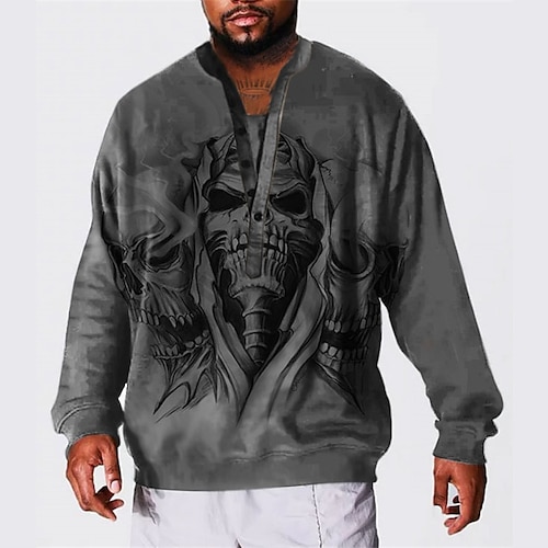 

Men's Plus Size Sweatshirt Big and Tall Skull Standing Collar Long Sleeve Spring & Fall Basic Designer Plus Size Casual Daily Sports Tops