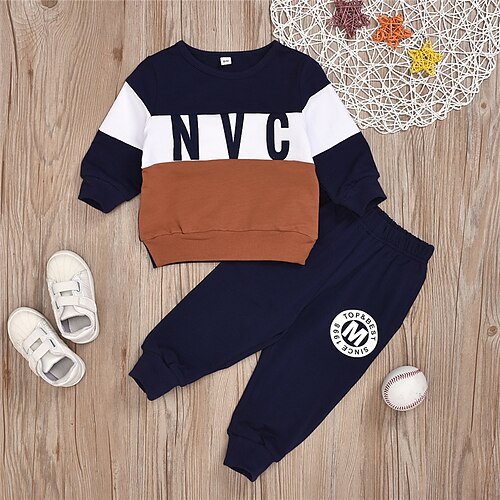 

2 Pieces Kids Boys Hoodie & Pants Clothing Set Outfit Solid Color Letter Long Sleeve Print Cotton Set Daily Fall Spring 1-5 Years Multi color