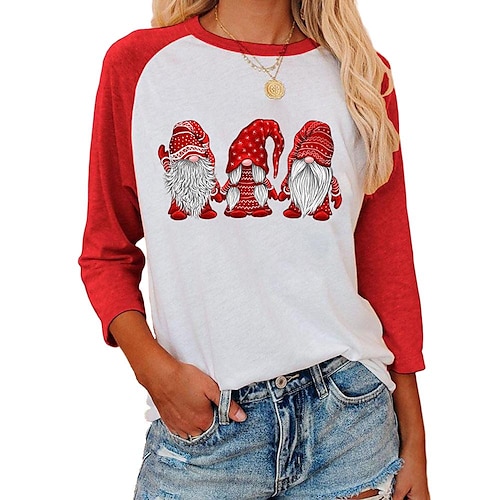 

Carney Carney Cross-Border European And American Foreign Trade Women's Top Amazon Santa Claus Round Neck Raglan Three-Quarter Sleeve T-Shirt