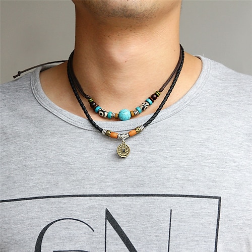 

1PC Pendant Necklace For Men's Street Sport Gift Leather Stacking Stackable