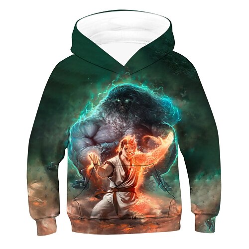 

Kids Boys Hoodie Graphic Outdoor 3D Print Long Sleeve Pocket Fashion 3-12 Years Winter Green
