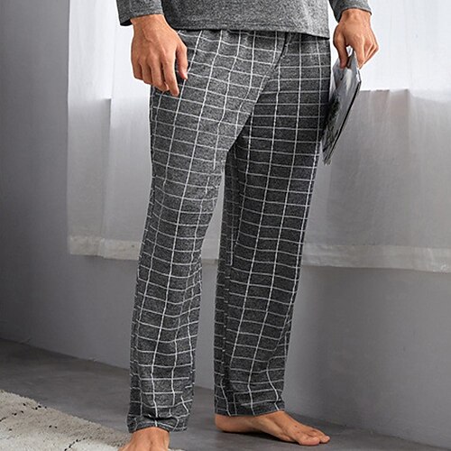 

Men's Loungewear Sleepwear Pajama Pant Lounge Pants 1 PCS Grid / Plaid Fashion Comfort Soft Home Bed Polyester Breathable Pant Basic Fall Spring Gray