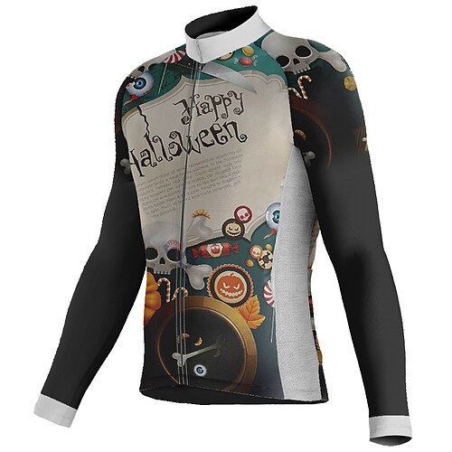 

21Grams Men's Cycling Jersey Long Sleeve Bike Top with 3 Rear Pockets Mountain Bike MTB Road Bike Cycling Breathable Quick Dry Moisture Wicking Reflective Strips Black Skull Halloween Polyester