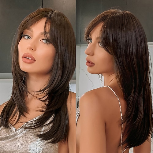 

capelli in fibra sintetica vari colori parrucche per donna parrucca donna bionda marrone ondulata lunga dritta con frangetta resistente al calore