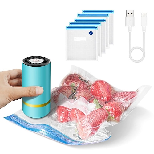 

Sellador de alimentos al vacío con bolsas reutilizables sous vide, sistema de sellado de embalaje, máquina de sellado al vacío eléctrica recargable por usb para la conservación de varios alimentos