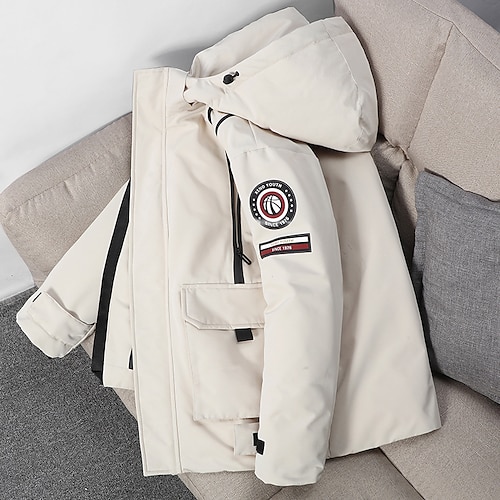 

Men's Puffer Jacket Winter Jacket Quilted Jacket Winter Coat Parka Warm Work Daily Wear Pure Color Outerwear Clothing Apparel Casual Casual Daily Black Beige