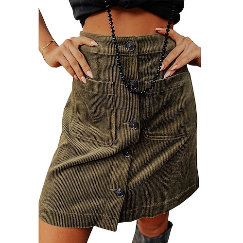 

Women's Skirt Above Knee Polyester Blue Army Green Khaki Brown Skirts All Seasons Retro Vintage Date Casual Daily S M L