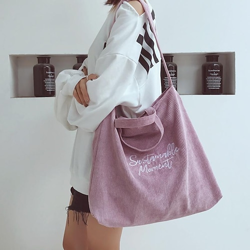 

Women's Unisex Work Bag Tote Handbag Corduroy Vintage Daily Black Pink Dark Green Dark Grey
