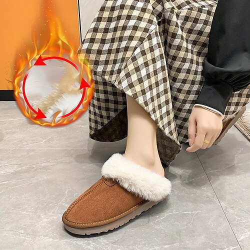 

Women's Slippers Outdoor Daily Fuzzy Slippers Fluffy Slippers House Slippers Winter Flat Heel Closed Toe Casual Classic Synthetics Loafer Solid Colored Black Brown