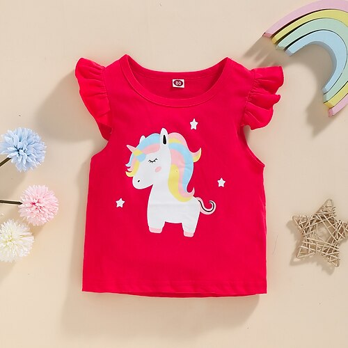 

Kids Girls' T shirt Animal Outdoor Sleeveless Cute Cotton 3-6 Years Summer Red