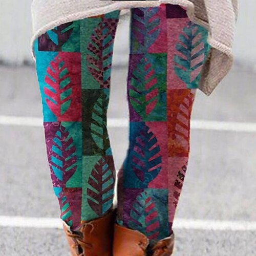 

Women's Plus Size Pants Trousers Leggings Print Casual Daily Going out Natural Full Length Winter Fall Blue Orange Gray L XL XXL 3XL