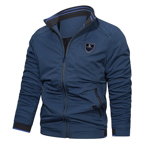 

Men's Bomber Jacket Casual Jacket Windproof Warm Street Daily Holiday Zipper Stand Collar Casual Casual Daily Comfortable Jacket Outerwear Pure Color Pocket Blue Dark Navy Army Green / Long Sleeve