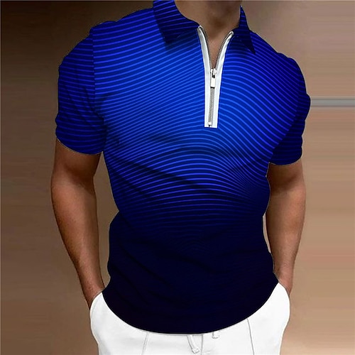 

Men's Golf Shirt Gradient Turndown Green Blue Purple Red Short Sleeves 3D Print Outdoor Street Zipper Print Tops Fashion Designer Casual Breathable / Summer / Spring / Summer