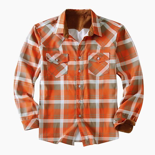 

Men's Shirt Shirt Jacket Solid Color Turndown Orange Long Sleeve Street Daily Button-Down Tops Casual Comfortable