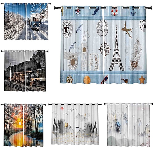 

3D Print Blackout Curtain Feather Print Curtain Drapes for Living Room Thermal Insulated Grommet Window Curtains for Bedroom 1 set / PVC Bag Natural scenery Woods Trees Towers