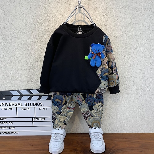 

Kids Boys Hoodie Pants Clothing Set 2 Pieces Long Sleeve Black Blue Cartoon Street Vacation Cool Street Style 3-10 Years