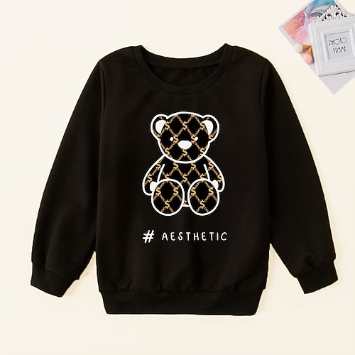 

Kids Unisex Sweatshirt Letter Daily Long Sleeve Crewneck Neutral 3-8 Years Fall Black