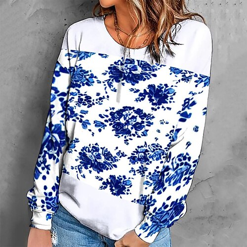 

Women's Sweatshirt Pullover Retro White Graphic Geometric Tie Dye Casual Round Neck Long Sleeve S M L XL 2XL 3XL / Winter