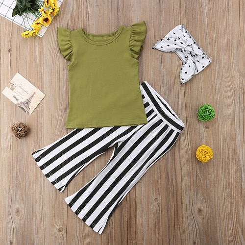 

3 Stück kinderkleidung Mädchen T-Shirt Hose Kleidungsset Outfit Streifen Kurzarm Baumwolle Set Strasse Täglich Streetstyle Frühling Sommer 2-6 Jahre Grün