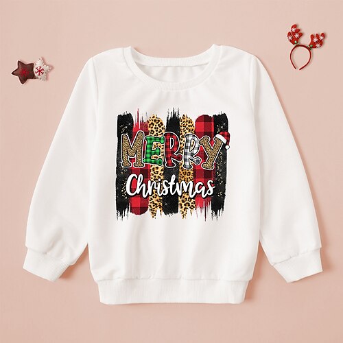 

Kids Unisex Christmas Sweatshirt Leopard Daily Long Sleeve Crewneck Neutral 3-8 Years Fall White