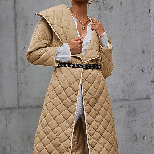 

Women's Winter Coat Warm Breathable Street Daily Wear Vacation Going out Pocket Buttoned Front Turndown Comfortable Street Style Solid Color Regular Fit Outerwear Long Sleeve Winter Fall Khaki S M L