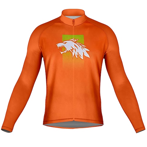 

21Grams Men's Cycling Jersey Long Sleeve Bike Top with 3 Rear Pockets Mountain Bike MTB Road Bike Cycling Breathable Quick Dry Moisture Wicking Reflective Strips Orange Cyan Wolf Spandex Sports