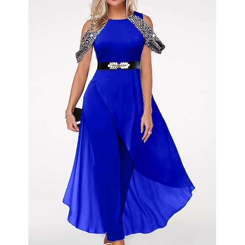 

Women's Jumpsuit Solid Color Crew Neck Formal Party Street Straight Regular Fit Sleeveless Blue S M L Spring