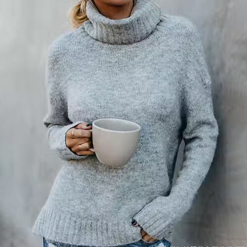 

Women's Pullover Sweater Jumper Ribbed Knit Knitted Pure Color Turtleneck Stylish Casual Outdoor Daily Fall Winter Black Gray S M L / Long Sleeve
