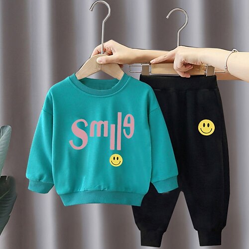 

2 Pieces Kids Boys Hoodie & Pants Clothing Set Outfit Letter Long Sleeve Cotton Set Street Fashion Cool Winter Fall 2-8 Years Black Blue Pink