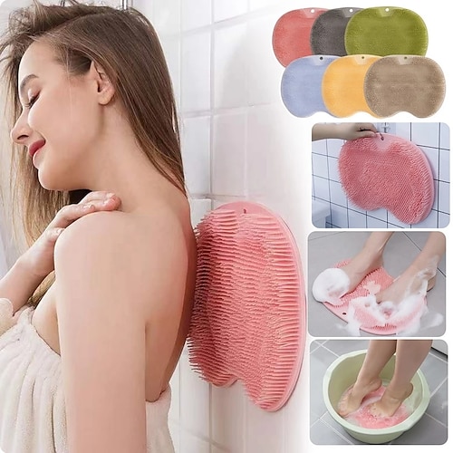 

Foot & Back Shower Scrubber, Silicone Bath Massage Pad, Wall Mounted Body Back Scrubber, Silicone Bath Massage Cushion Brush With Non-Slip Suction Cups, Deep Cleansing Body Skin, Exfoliates Dead Skin