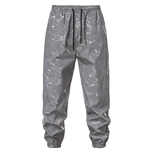 

Men's Joggers Trousers Casual Pants Sequin Pants Drawstring Elastic Waist Shiny Metallic Print Full Length Casual Nightclub Disco Lights Casual Trousers Loose Fit Silver Micro-elastic