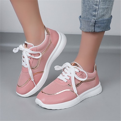 

Women's Sneakers Daily Comfort Shoes Flat Heel Round Toe Sporty Casual Synthetics Lace-up Solid Colored Black Rosy Pink White